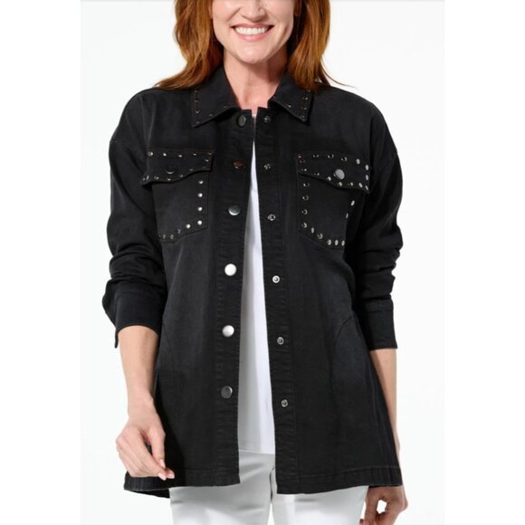 G Giuliana Black Label Jacket Size Medium EcoChic Denim Studded Black - Picture 1 of 9